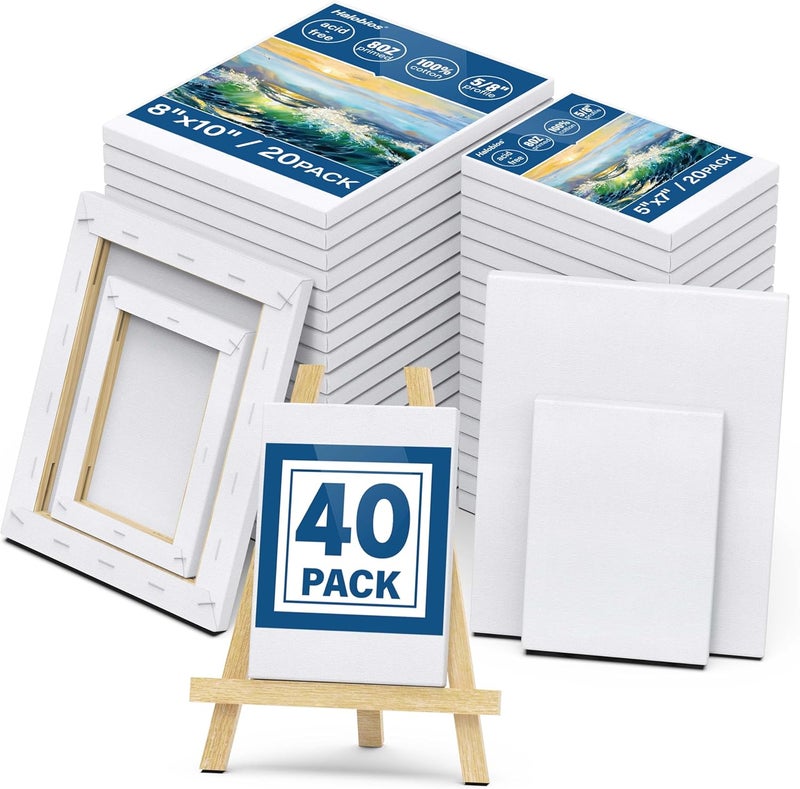 Halobios Blank Canvas for Painting, Bulk Pack of 40-8x10 inches, 5x7inch(20 of Each), 100% Cotton, Primed, 5/8 Inch Profile of Super Value Canvas Pack for Acrylics, Oils & Other Painting Media - Image 1